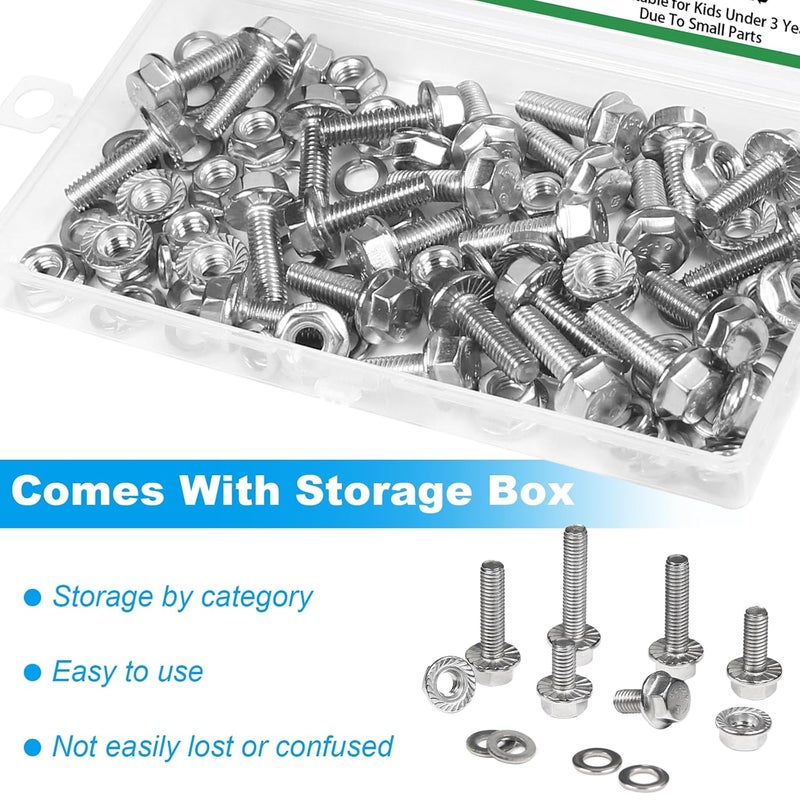 Yinpecly 25 Sets M6-1.0 x 20mm Flanged Hex Head Bolts Kits, M6 Flange Hexagon Screws and Nuts,Flat & Spring Lock Washers,18-8 (304) Stainless Steel,Metric Bolt Assortment, Fully Threaded - Image 5